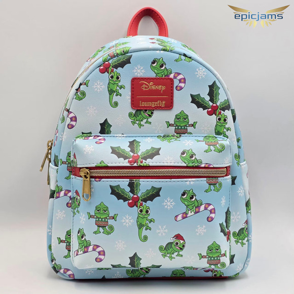 Loungefly Disney Tangled Rapunzel Pascal Holiday Christmas Blue Mini Backpack - Picture 1 of 5